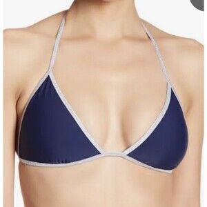 Sam Edelman Bikini Top Reversible Triangle Blue Silver Padded Swimwear NWT Small